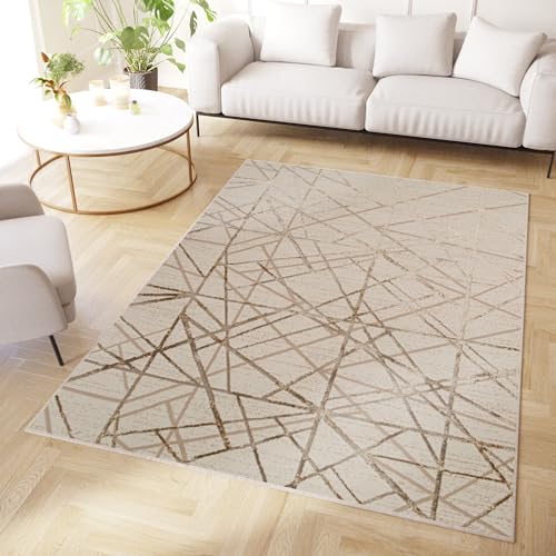TAPISO Crystal Teppich Kurzflor Glänzend Braun Beige Geometrisch Linien 3D Effekt Wohnzimmer Schlafzimmer Moderner Design ÖKO-TEX 80 x 150 cm von TAPISO