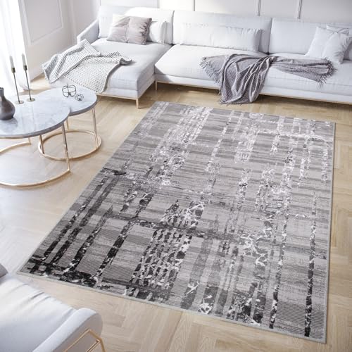 TAPISO Crystal Teppich Kurzflor Glänzend Dunkelgrau Grau Streifen Abstrakt 3D Effekt Wohnzimmer Schlafzimmer Modern Design ÖKO-TEX 160 x 220 cm von TAPISO