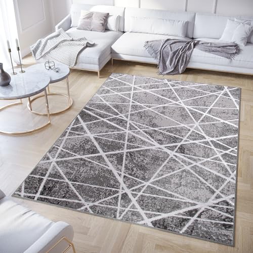 TAPISO Crystal Teppich Kurzflor Glänzend Dunkelgrau Grau Streifen Figuren Geometrisch 3D Effekt Wohnzimmer Schlafzimmer Modern Design ÖKO-TEX 180 x 250 cm von TAPISO