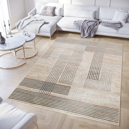 TAPISO Crystal Teppich Kurzflor Glänzend Dunkelgrau Hellgrau Weiß Beige Streifen 3D Effekt Wohnzimmer Schlafzimmer Modern Design ÖKO-TEX 120 x 170 cm TAPISO Crystal Teppich Kurzflor Glänzend Dunkelgrau Hellgrau Weiß Beige Streifen 3D Effekt Wohnzimmer Schlafzimmer Modern Design ÖKO-TEX 120 x 170 cm von TAPISO