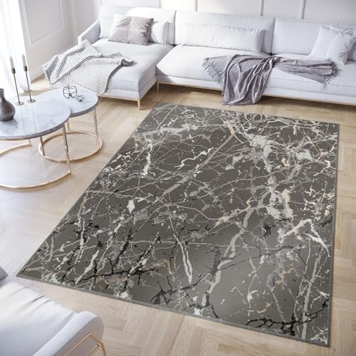 TAPISO Crystal Teppich Kurzflor Glänzend Dunkelgrau Marmor Verwischt Meliert 3D Effekt Wohnzimmer Schlafzimmer Modern Design ÖKO-TEX 120 x 170 cm von TAPISO
