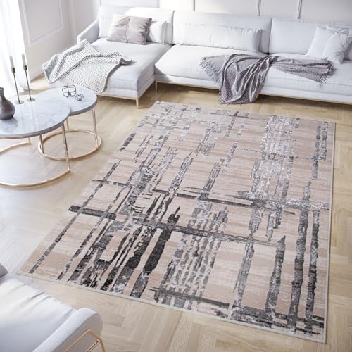 TAPISO Crystal Teppich Kurzflor Glänzend Hellgrau Schwarz Streifen Abstrakt 3D Effekt Wohnzimmer Schlafzimmer Modern Design ÖKO-TEX 80 x 150 cm von TAPISO