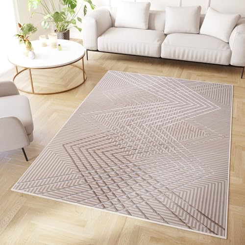 TAPISO Crystal Teppich Wohnzimmer Kurzflor Beige Braun Zigzag Linien Glänzend Cut-Loop 3D Effekt Schlafzimmer Modern Design ÖKO-TEX 250 x 350 cm TAPISO Crystal Teppich Wohnzimmer Kurzflor Beige Braun Zigzag Linien Glänzend Cut-Loop 3D Effekt Schlafzimmer Modern Design ÖKO-TEX 250 x 350 cm von TAPISO