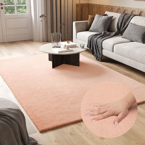 TAPISO Cuddle Teppich Hochflor Langflor Rosa Lachsfarbe Shaggy Einfarbig rutschfest Waschbar Wohnzimmer Schlafzimmer Kinderzimmer ÖKOTEX 140 x 200 cm von TAPISO