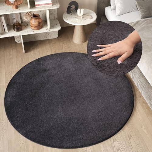 TAPISO Cuddle Teppich Rund Hochflor Dunkelgrau Anthrazit Langflor Shaggy rutschfest Waschbar Wohnzimmer Schlafzimmer Kinderzimmer ÖKOTEX 200 x 200 cm TAPISO Cuddle Teppich Rund Hochflor Dunkelgrau Anthrazit Langflor Shaggy rutschfest Waschbar Wohnzimmer Schlafzimmer Kinderzimmer ÖKOTEX 200 x 200 cm von TAPISO