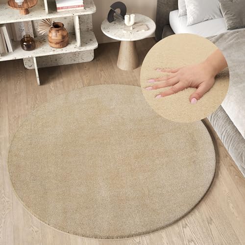 TAPISO Cuddle Teppich Rund Shaggy rutschfest Hochflor Beige Langflor Einfarbig Weich Waschbar Wohnzimmer Schlafzimmer Kinderzimmer ÖKOTEX 120 x 120 cm TAPISO Cuddle Teppich Rund Shaggy rutschfest Hochflor Beige Langflor Einfarbig Weich Waschbar Wohnzimmer Schlafzimmer Kinderzimmer ÖKOTEX 120 x 120 cm von TAPISO