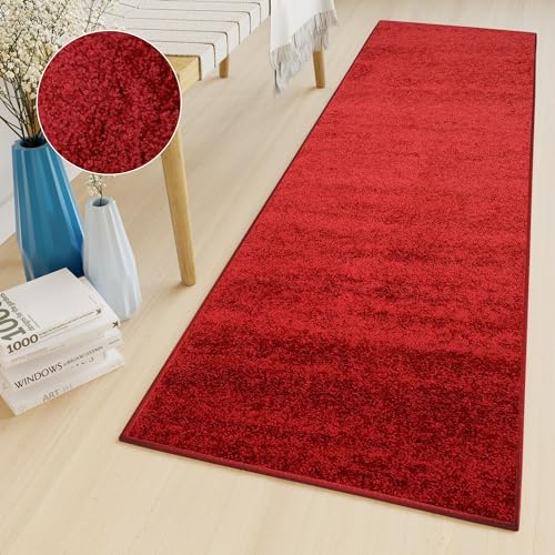 TAPISO Delhi Teppich Läufer Hochflor Shaggy Einfarbig Weich Flauschig Rot Design Modern Wohnzimmer Schlafzimmer Flur 60 x 200 cm von TAPISO