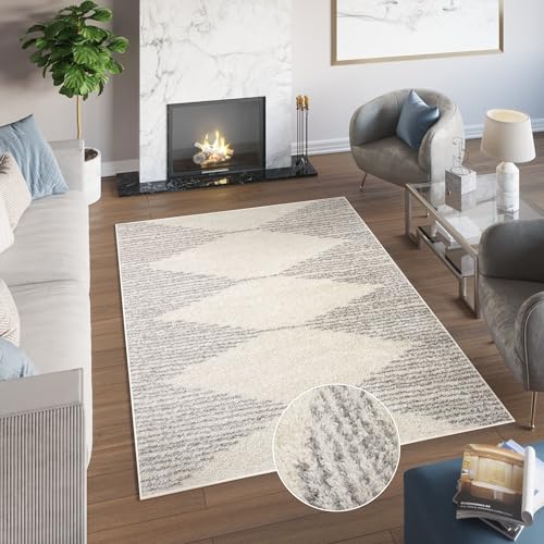 TAPISO Delhi Teppich Shaggy Hochflor Langfloorteppich Creme Grau Viereck Figuren Geometrisch Boho Ethno Wohnzimmer Schlafzimmer Modern Design ÖKOTEX 80 x 150 cm TAPISO Delhi Teppich Shaggy Hochflor Langfloorteppich Creme Grau Viereck Figuren Geometrisch Boho Ethno Wohnzimmer Schlafzimmer Modern Design ÖKOTEX 80 x 150 cm von TAPISO