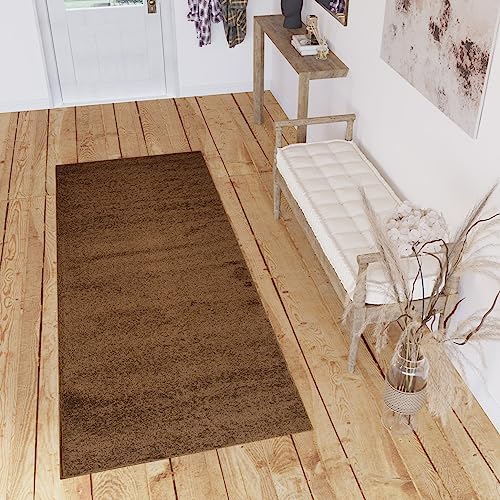 TAPISO Delhi Teppichläufer Hochflor Shaggy Braun Einfarbig Modern Design Flauschig Langflor Weich Wohnzimmer Schlafzimmer Flur ÖKO-TEX 100 x 220 cm von TAPISO
