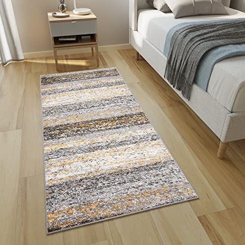 TAPISO Delhi Teppichläufer Hochflor Shaggy Grau Creme Gelb Meliert Modern Design Flauschig Langflor Wohnzimmer Schlafzimmer Flur ÖKO-TEX 80 x 150 cm von TAPISO