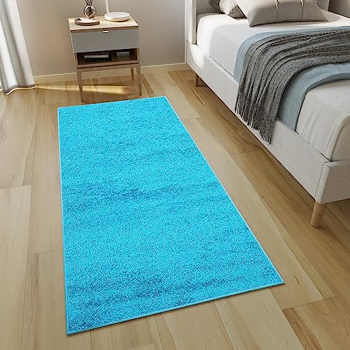 TAPISO Delhi Teppichläufer Hochflor Shaggy Türkis Einfarbig Weich Modern Design Flauschig Langflor Wohnzimmer Schlafzimmer Flur ÖKO-TEX 100 x 180 cm von TAPISO