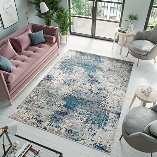 TAPISO Denver Teppich Kurzflor Grau Blau Abstrakt Meliert Verwischt Schlafzimmer Wohnzimmer Büro Modern Design ÖKOTEX 120 x 170 cm von TAPISO