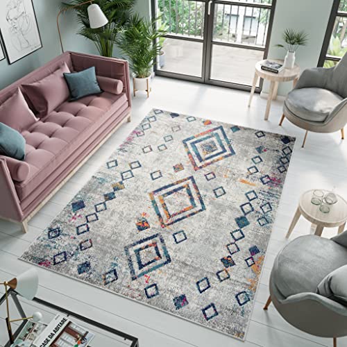 TAPISO Denver Teppich Kurzflor Orange Grau Blau Diamant Viereck Geometrisch Meliert Verwischt Schlafzimmer Wohnzimmer Büro Modern Design ÖKOTEX 160 x 230 cm von TAPISO