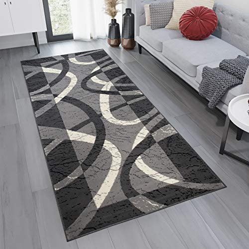 TAPISO Dream Läufer Flur Teppich Kurzflor Modern Brücke Grau Creme Kreise Streifen Wellen Muster Schlafzimmer Wohnzimmer ÖKOTEX 80 x 250 cm von TAPISO