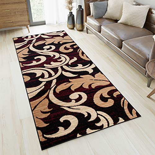 TAPISO Dream Läufer Flur Teppich Kurzflor Modern Brücke Schwarz Creme Beige Rot Floral Vintage Muster Schlafzimmer Wohnzimmer ÖKOTEX 70 x 150 cm von TAPISO