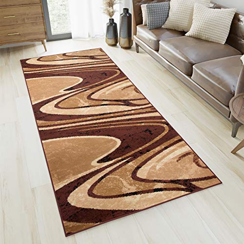 TAPISO Dream Läufer Flur Teppich Kurzflor Modern Teppichläufer Brücke Braun Beige Abstrakt Wellen Muster Schlafzimmer Korridor ÖKOTEX 70 x 400 cm von TAPISO