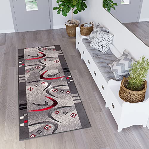 TAPISO Dream Läufer Teppich Meterware Flur Brücke Modern Streifen Bumerang Grau Rot Schwarz Schlafzimmer Wohnzimmer ÖKOTEX 140 x 270 cm von TAPISO