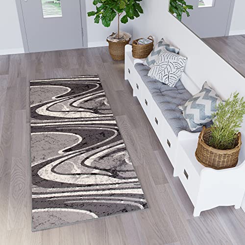 TAPISO Dream Läufer Teppich Meterware Flur Brücke Modern Wellen Streifen Gestreift Grau Creme nach Maß Wohnzimmer Schlafzimmer ÖKOTEX 90 x 400 cm von TAPISO
