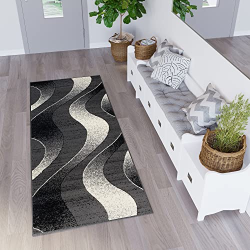 TAPISO Dream Teppich Läufer Flur Brücke Modern Streifen Wellen Streifen Muster in Dunkelgrau Creme Schwarz Korridor Wohnzimmer ÖKOTEX 70 x 120 cm TAPISO Dream Teppich Läufer Flur Brücke Modern Streifen Wellen Streifen Muster in Dunkelgrau Creme Schwarz Korridor Wohnzimmer ÖKOTEX 70 x 120 cm von TAPISO