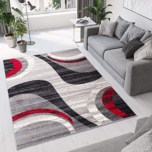 TAPISO Dream Teppich Wohnzimmer Kurzflor Grau Creme Modern Streifen Wellen Meliert Verwischt Schlafzimmer Esszimmer ÖKOTEX 60 x 100 cm von TAPISO