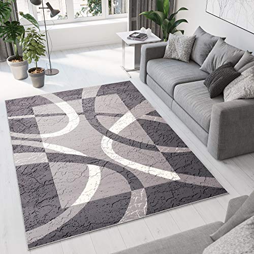 TAPISO Dream Teppich Wohnzimmer Kurzflor Modern Grau Creme Streifen Design Meliert Bordüre Schlafzimmer Esszimmer ÖKOTEX 300 x 400 cm von TAPISO