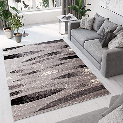 TAPISO Dream Teppich Wohnzimmer Kurzflor Modern Grau Hellgrau Streifen Linien Meliert Design Schlafzimmer Esszimmer Küche ÖKOTEX 140 x 200 cm von TAPISO