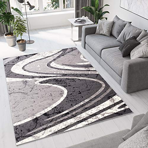TAPISO Dream Teppich Wohnzimmer Kurzflor Modern Teppiche Grau Creme Wellen Streifen Meliert Esszimmer Schlafzimmer ÖKOTEX 250 x 300 cm von TAPISO