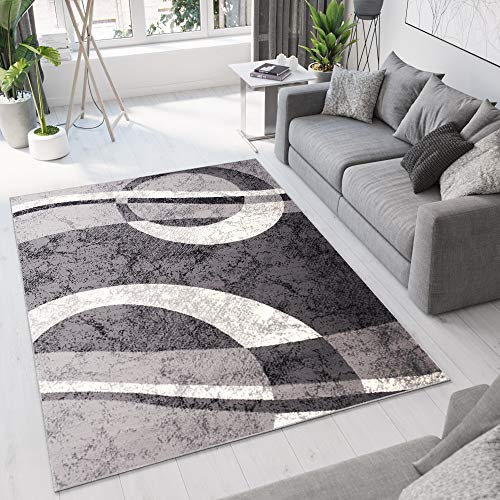TAPISO Dream Teppich Wohnzimmer Modern Creme Grau Hellgrau Meliert Kreise Wellen Design Kurzflor Schlafzimmer Gästezimer Küche ÖKOTEX 180 x 250 cm von TAPISO