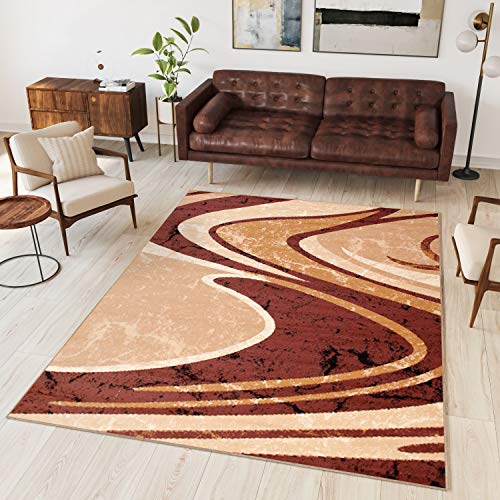 TAPISO Dream Teppich Wohnzimmer Modern Kurzflor Braun Beige Meliert Streifen Wellen Schlafzimmer Gästezimmer Küche ÖKOTEX 60 x 100 cm von TAPISO