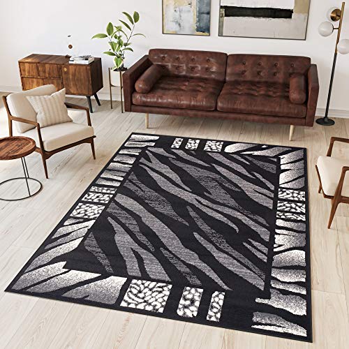 TAPISO Dream Teppich Wohnzimmer Modern Kurzflor Grau Creme Schwarz Afrika Zebra Bordüre Meliert Gästezimmer Schlafzimmer ÖKOTEX 80 x 150 cm von TAPISO