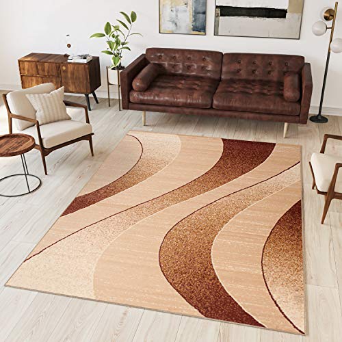 TAPISO Dream Teppich Wohnzimmer Modern Wellen Streifen Beige Hellbraun Creme Leicht Meliert Schlafzimmer Esszimmer Gästezimmer ÖKOTEX 80 x 150 cm von TAPISO