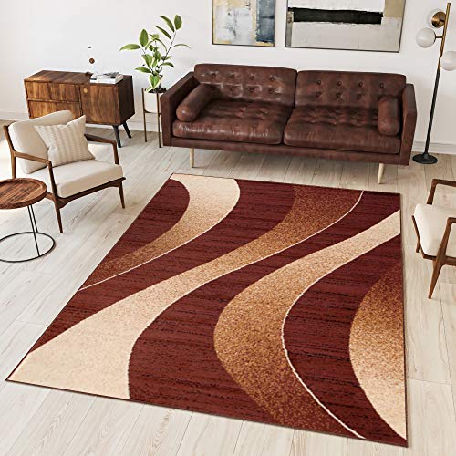 TAPISO Dream Teppich Wohnzimmer Modern Wellen Streifen Braun Beige Creme Leicht Meliert Schlafzimmer Esszimmer Gästezimmer ÖKOTEX 220 x 300 cm von TAPISO