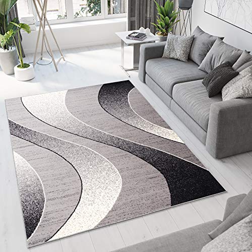 TAPISO Dream Teppich Wohnzimmer Modern Wellen Streifen Grau Creme Schwarz Leicht Meliert Schlafzimmer Esszimmer Gästezimmer ÖKOTEX 300 x 400 cm von TAPISO