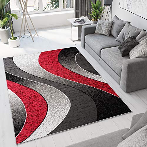 TAPISO Dream Teppich Wohnzimmer Modern Wellen Streifen Grau Rot Schwarz Creme Meliert Schlafzimmer Esszimmer Gästezimmer ÖKOTEX 80 x 150 cm von TAPISO