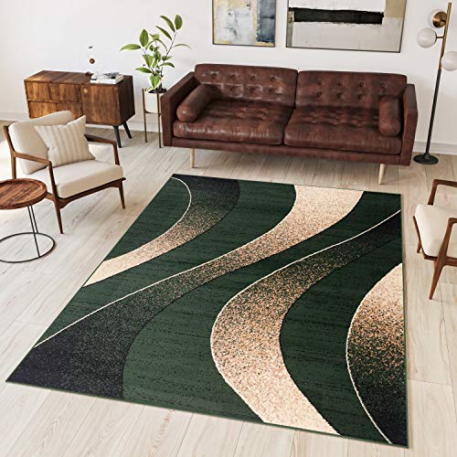 TAPISO Dream Teppich Wohnzimmer Modern Wellen Streifen Grün Creme Leicht Meliert Schlafzimmer Esszimmer Gästezimmer ÖKOTEX 160 x 220 cm von TAPISO