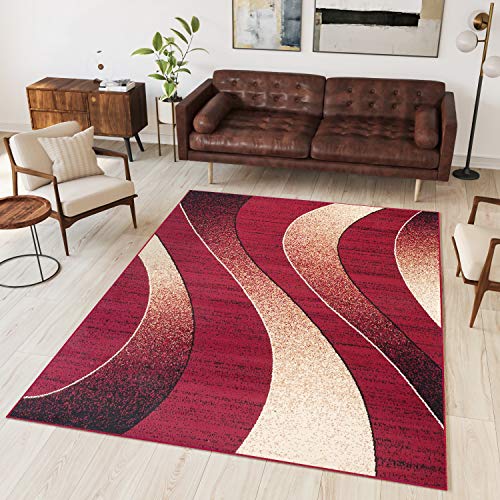 TAPISO Dream Teppich Wohnzimmer Modern Wellen Streifen Rot Creme Leicht Meliert Schlafzimmer Esszimmer Gästezimmer ÖKOTEX 80 x 150 cm von TAPISO