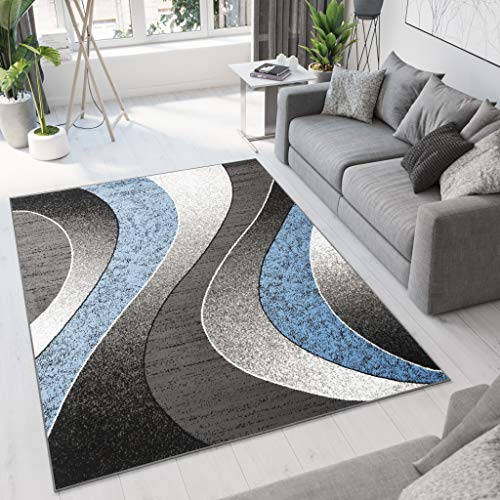 TAPISO Dream Teppich Wohnzimmer Schlafzimmer Esszimmer Kurzflor Modern Meliert Wellen Grau Dunkelgrau Blau ÖKOTEX 300 x 400 cm von TAPISO