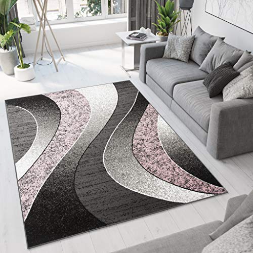 TAPISO Dream Teppich Wohnzimmer Schlafzimmer Esszimmer Kurzflor Modern Meliert Wellen Grau Rosa Weiß ÖKOTEX 220 x 300 cm von TAPISO