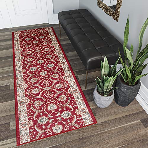 TAPISO Dubai Läufer Teppich Brücke Rot Klassisch Traditionell Ornament Floral Muster Teppichläufer Flur Wohnzimmer ÖKOTEX 70 x 420 cm von TAPISO