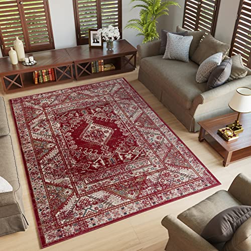 TAPISO Dubai Teppich Kurzflor Klassisch Orientalisch Rot Beige Geometrisch Ornament Design Modern Wohnzimmer Schlafzimmer ÖKO-TEX 250 x 350 cm von TAPISO