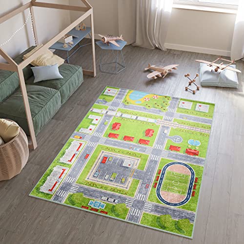 TAPISO Emma Teppich Waschbar bei 30 Grad Grün Grau Straße Verkehr Häuser Stadt bedruckter Kinderteppich Antirutsch Kinderzimmer Jugendzimmer Modern ÖKO-TEX 120 x 170 cm TAPISO Emma Teppich Waschbar bei 30 Grad Grün Grau Straße Verkehr Häuser Stadt bedruckter Kinderteppich Antirutsch Kinderzimmer Jugendzimmer Modern ÖKO-TEX 120 x 170 cm von TAPISO