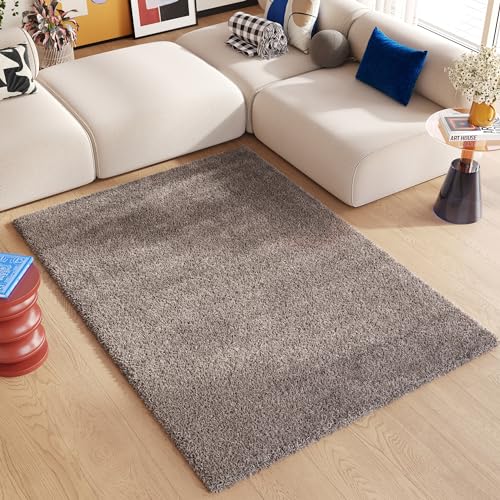 TAPISO Essence Teppich Hochflor Langflor Shaggy Dunkelgrau Taupe Rechteckig Super Weich Felloptik Schlafzimmer Wohnzimmer ÖKO-TEX 80 x 150 cm von TAPISO