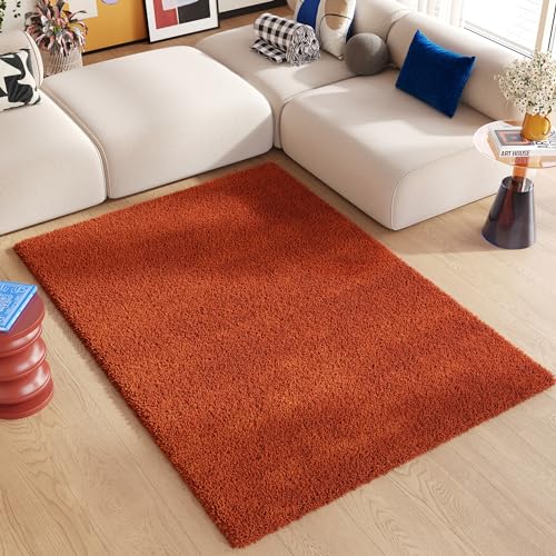 TAPISO Essence Teppich Hochflor Langflor Shaggy Ziegelrot Rechteckig Super Weich Felloptik Schlafzimmer Wohnzimmer ÖKO-TEX 240 x 330 cm von TAPISO