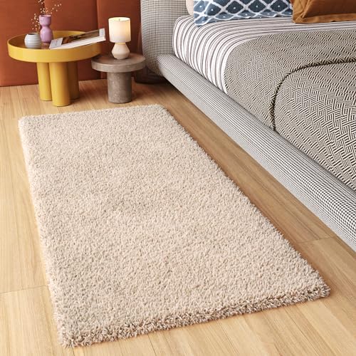 TAPISO Essence Teppich Läufer Flur Brücke Shaggy Hochflor Langflor Beige Einfarbig Weich Modern Design Korridor Schlafzimmer ÖKOTEX 70 x 500 cm von TAPISO