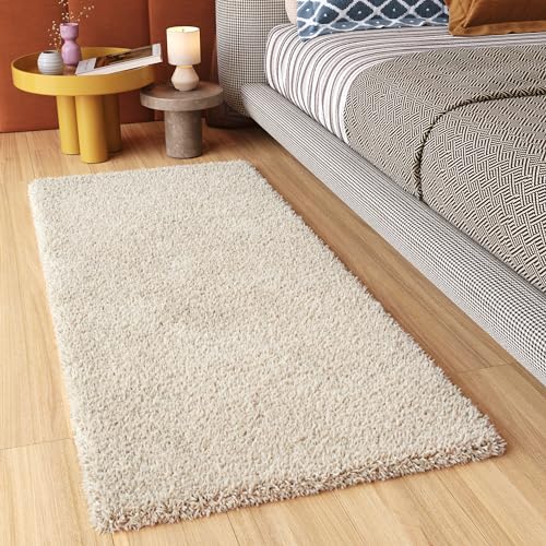 TAPISO Essence Teppich Läufer Flur Brücke Shaggy Hochflor Langflor Creme Einfarbig Weich Modern Design Korridor Schlafzimmer ÖKOTEX 80 x 250 cm von TAPISO