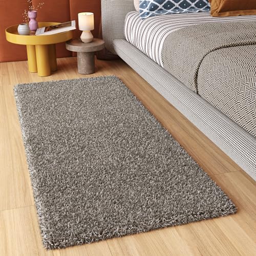 TAPISO Essence Teppich Läufer Flur Brücke Shaggy Hochflor Langflor Grau Einfarbig Weich Modern Design Korridor Schlafzimmer ÖKOTEX 100 x 200 cm von TAPISO