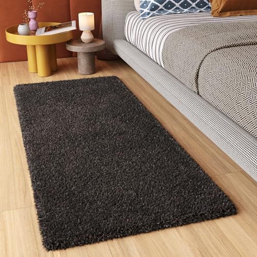 TAPISO Essence Teppich Läufer Flur Brücke Shaggy Hochflor Langflor Schwarz Einfarbig Weich Modern Design Korridor Schlafzimmer ÖKOTEX 80 x 250 cm von TAPISO