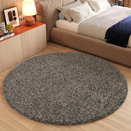 TAPISO Essence Teppich Rund Grau Dunkelgrau Hochflor Langflor Shaggy Einfarbig Flauschig Schlafzimmer Wohnzimmer Kinderzimmer ÖKO-TEX 120 x 120 cm von TAPISO