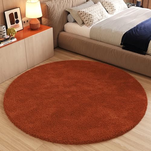 TAPISO Essence Teppich Rund Orange Terracotta Hochflor Langflor Shaggy Einfarbig Flauschig Schlafzimmer Wohnzimmer Kinderzimmer ÖKO-TEX 100 x 100 cm von TAPISO