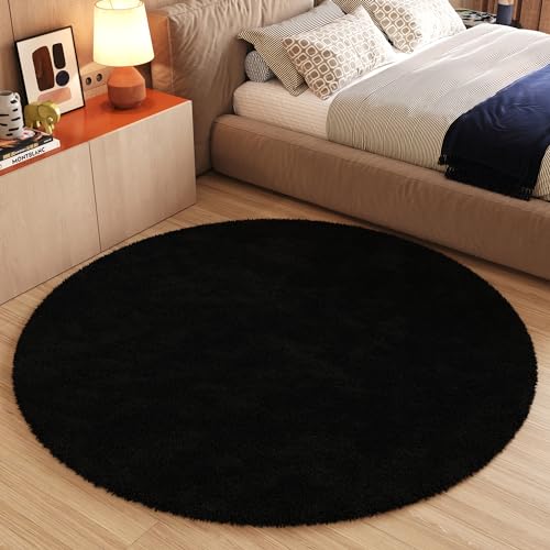 TAPISO Essence Teppich Rund Schwarz Hochflor Langflor Shaggy Einfarbig Felloptik Flauschig Schlafzimmer Wohnzimmer Kinderzimmer ÖKO-TEX 200 x 200 cm TAPISO Essence Teppich Rund Schwarz Hochflor Langflor Shaggy Einfarbig Felloptik Flauschig Schlafzimmer Wohnzimmer Kinderzimmer ÖKO-TEX 200 x 200 cm von TAPISO
